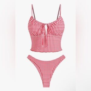 Chic Red Checkered Bikini Set